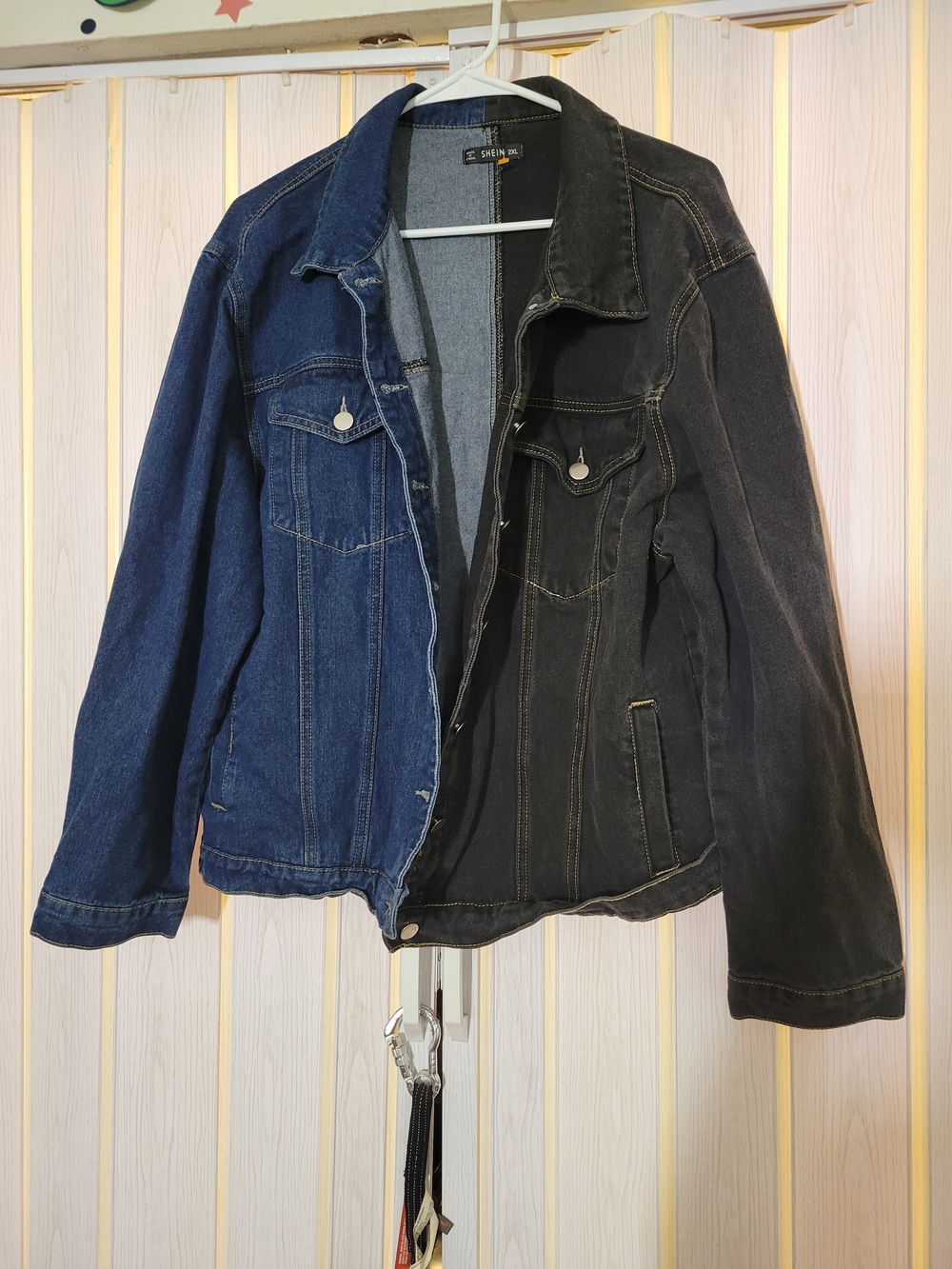 SHEIN Two-Tone Denim Shirt Jacket in Blue and Black